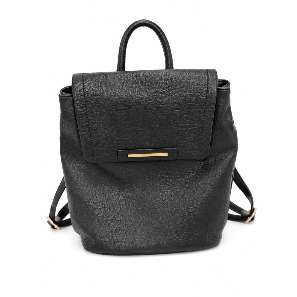 Danielle Nicole Womens Black Faux Leather Flap Backpack Bag Gold Hardware